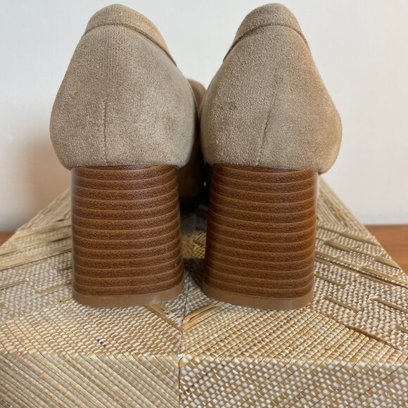 Journee Collection Block Heel Loafers Sz 8 Faux Suede Taupe - Picture 4 of 10